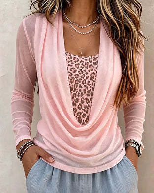 Bluse Rollkragen Leopardenmuster Langarm