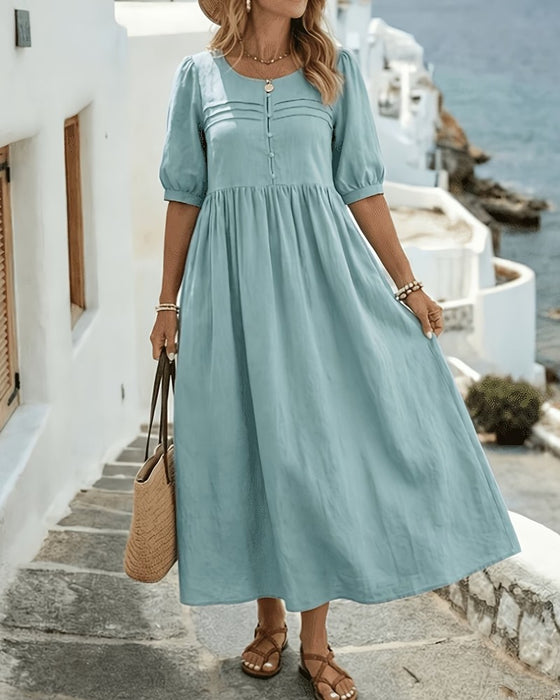Kleid Knopf Vorne Plissiert