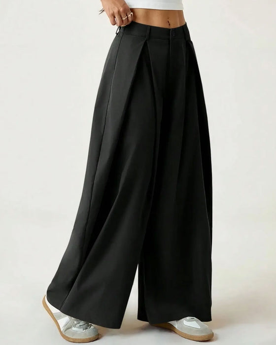 Hose Hohe Taille Plissiert Weites Bein