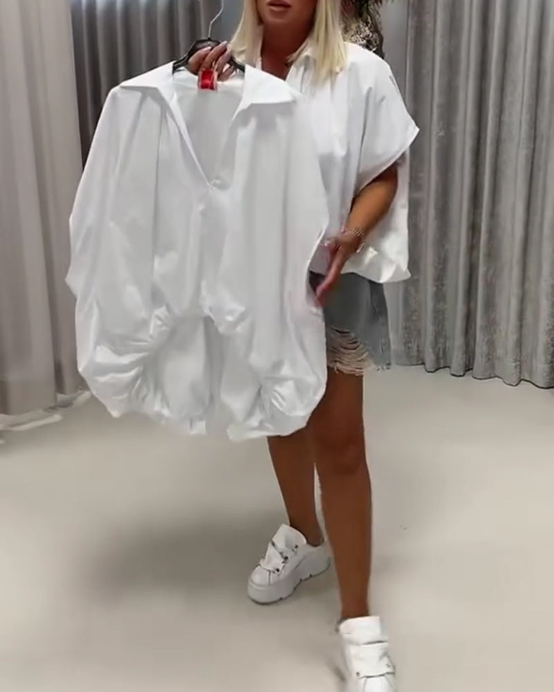 Bluse Revers Loose Fit Fledermausärmel