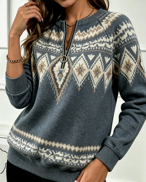 Sweatshirt Reißverschluss Bedruckt Langarm