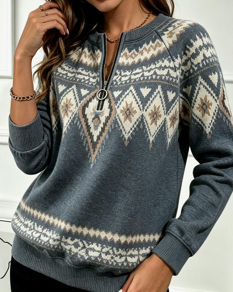 Sweatshirt Reißverschluss Bedruckt Langarm