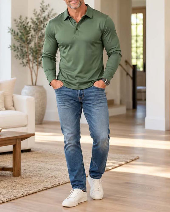 Langärmeliges Poloshirt Mit Kragen Und Knopfleiste Für Herren