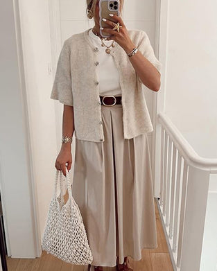 Pullover Cardigan Einfarbig Knopfleiste Kurzarm