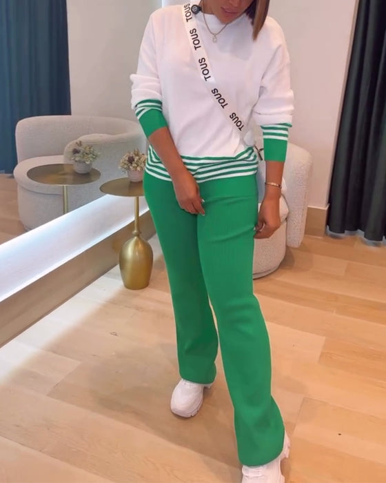 Gestreiftes Kontrast Pullover Hose Set