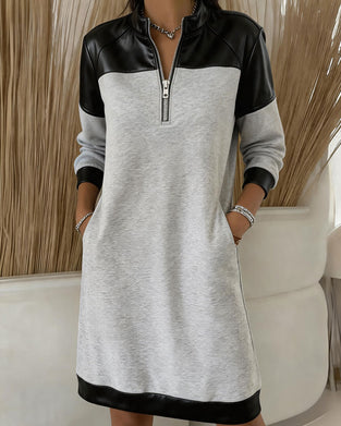 Kleid Halber Reißverschluss Casual Sweatshirt