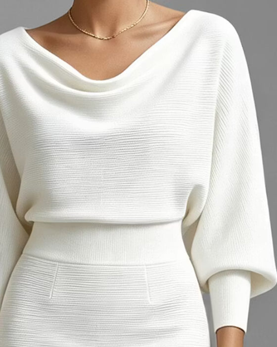 Kleid Drapiert Langer Ärmel Bodycon Gestrickt