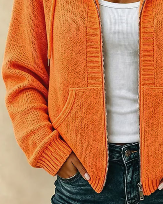 Sweater Mantel Kapuze Reißverschluss Tasche Kordel