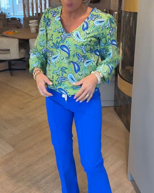 Top Wassertropfen-Druck Langarm V-Ausschnitt