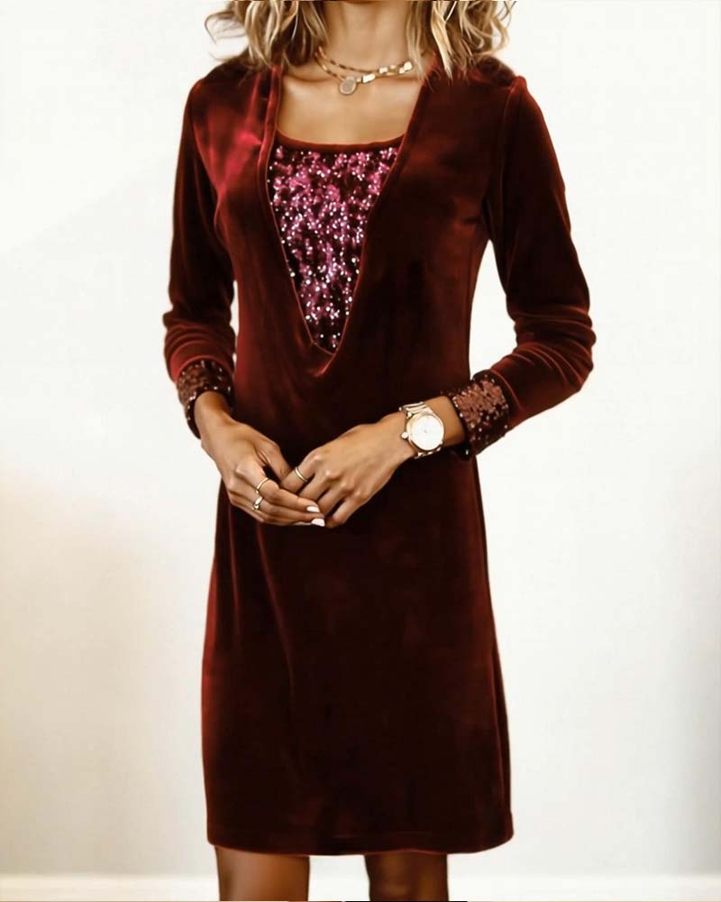 Kleid elegant Pailletten Patchwork