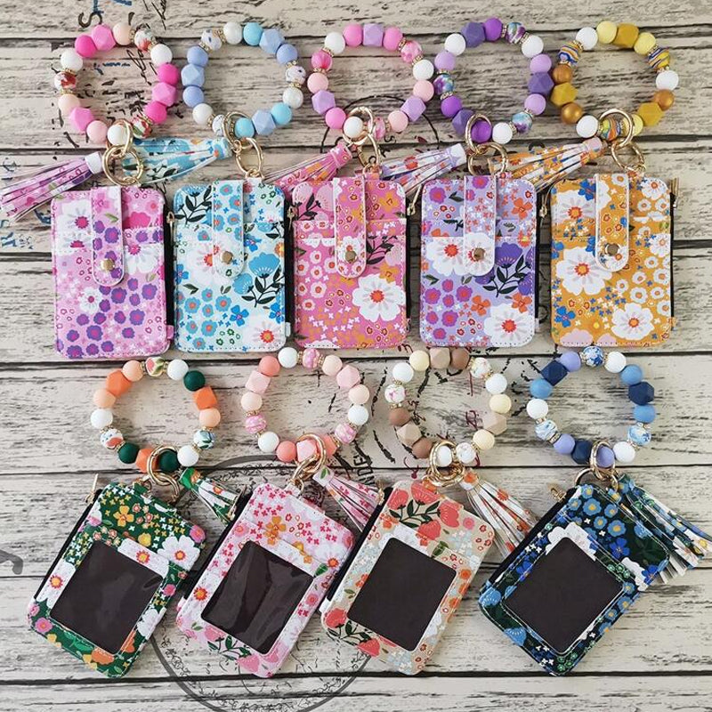 Kleine Geldbörse Aus Blumenleder Mit Schlüsselanhänger Und Armband