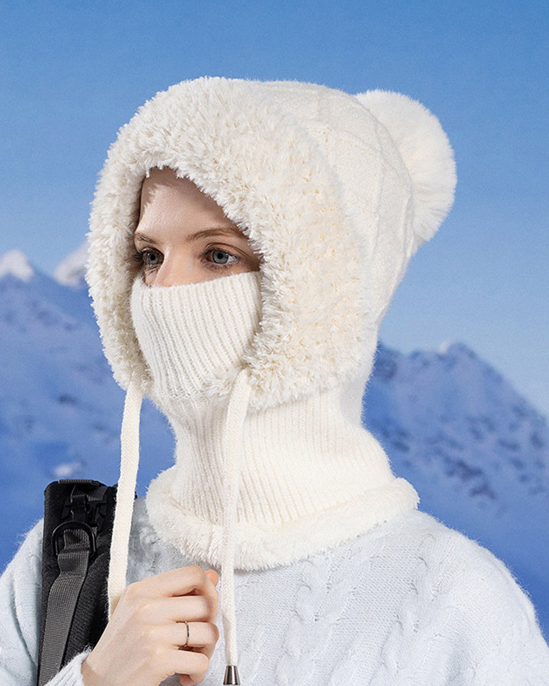 🔥Stylische Dick Gestrickte Wintermütze – Mit Warmem Gesichtsschutz Und Schal🧣