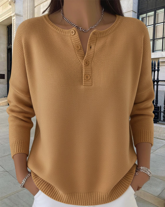 Langärmeliger Einfarbiger Strickcardigan Mit Knöpfen