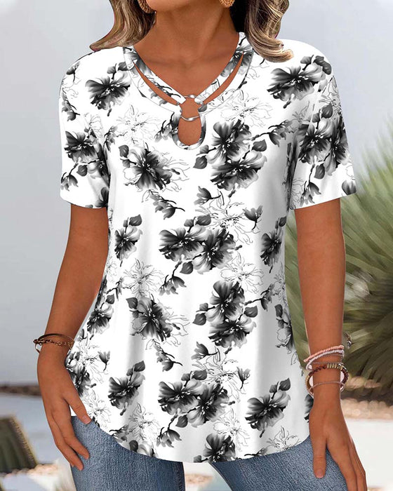 Bluse Blumenmuster Kurzärmlig