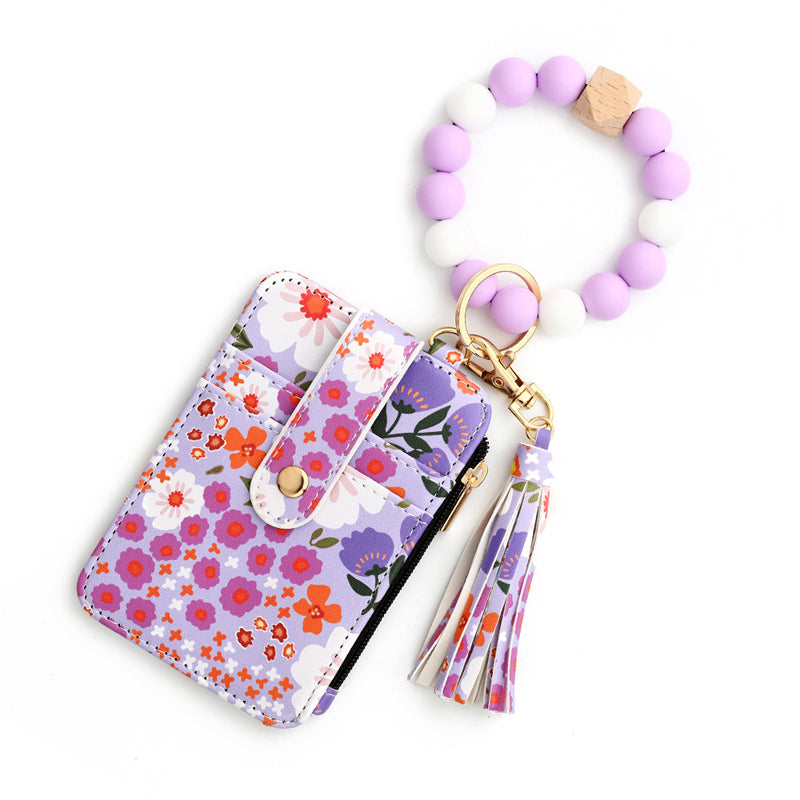 Kleine Geldbörse Aus Blumenleder Mit Schlüsselanhänger Und Armband