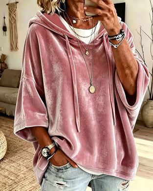 Sweatshirt 3/4-Arm Samt Kapuze