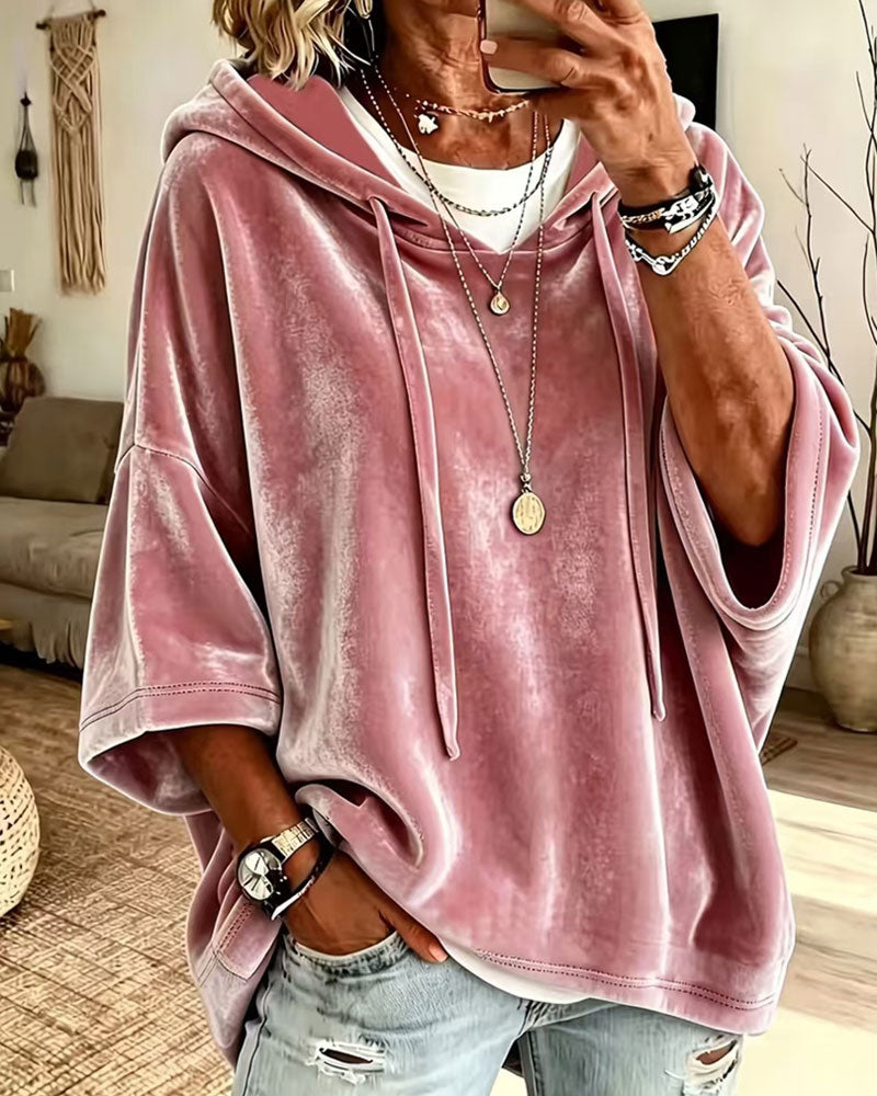 Sweatshirt 3/4-Arm Samt Kapuze