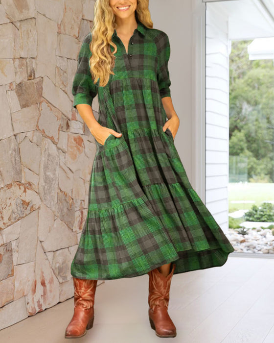Kleid Revers kariert Halbarm