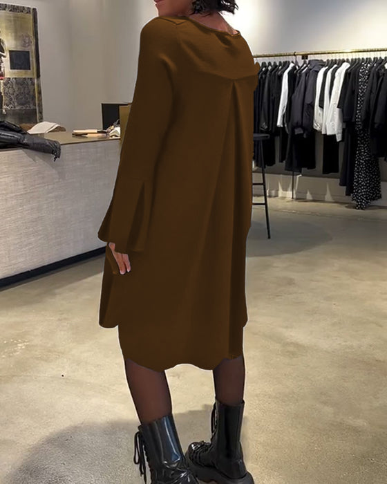 Kleid Uni Schwingenärmel Rüschen