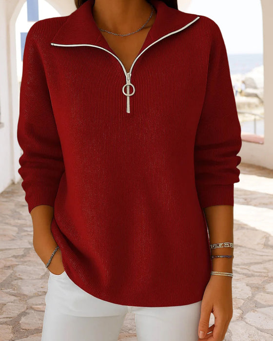 Modischer Pullover Mit Halbem Reißverschluss