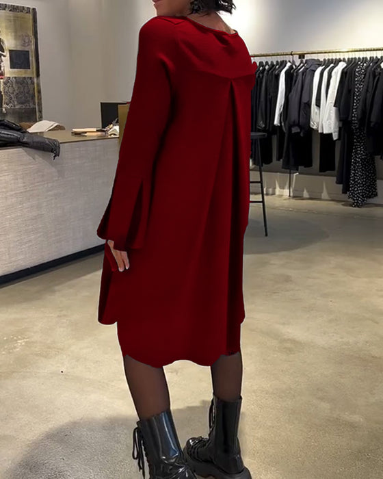 Kleid Uni Schwingenärmel Rüschen