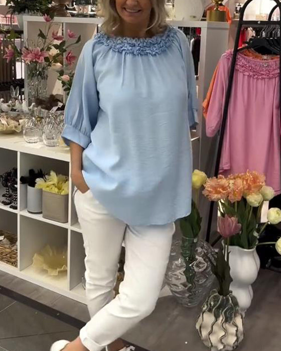Bluse Kurzärmlig Blumenmuster Weit