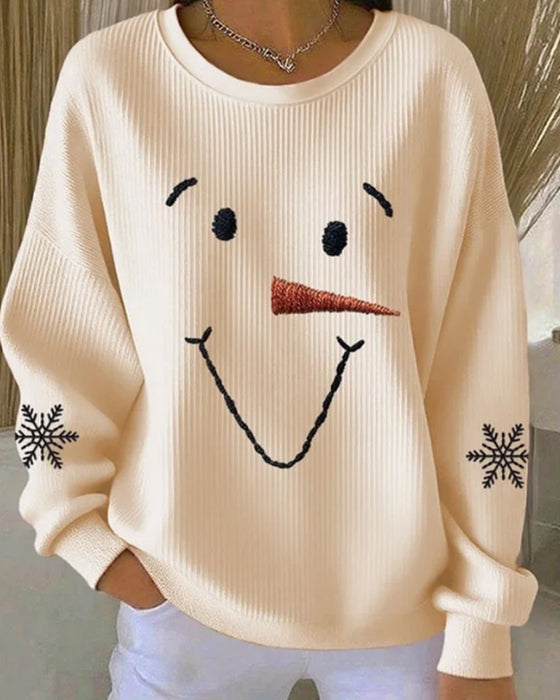 Sweatshirt Schneemann Aufdruck runder Ausschnitt