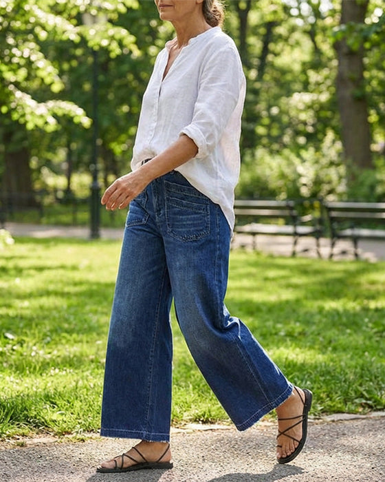 Hose Damen Casual Hoch Tailliert Weites Bein