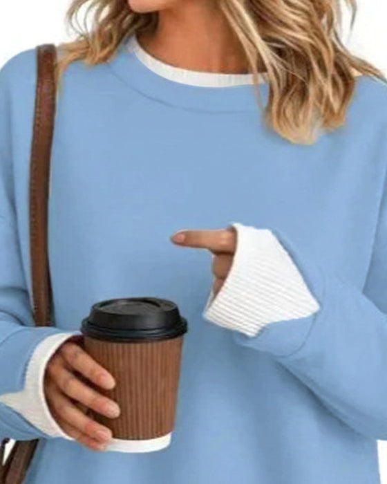 Sweatshirt Gefälscht Geschichtet Locker Langarm