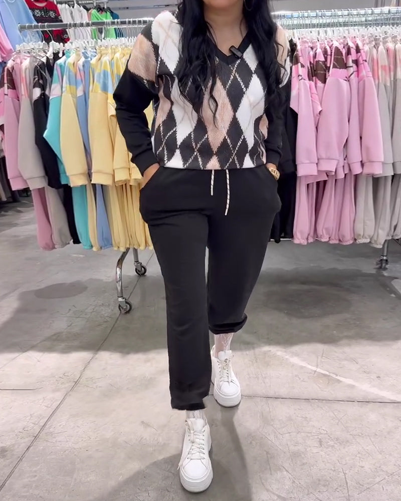 Zweiteiler mit Rautenmuster Oberteil und Hose