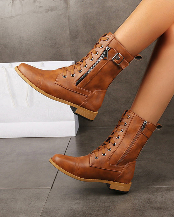 Stiefel Damen Rundkappe Seitlicher Reißverschluss Leder Orthopädisch