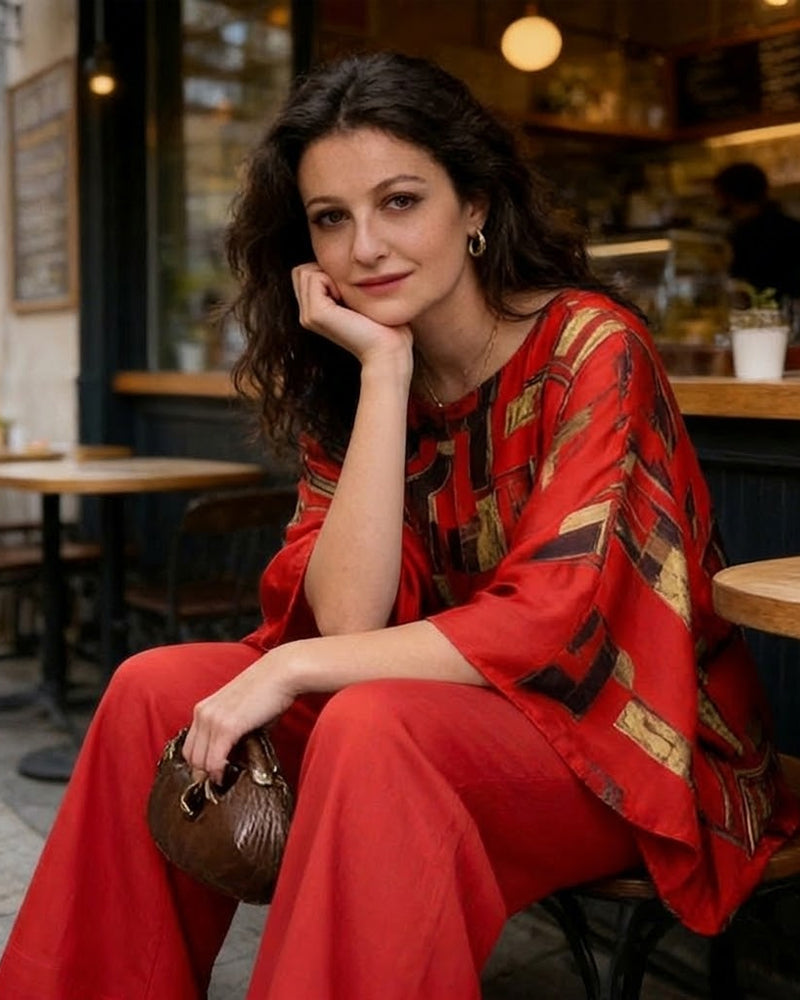 Zweiteiler Geometrischer Druck Weite Hose