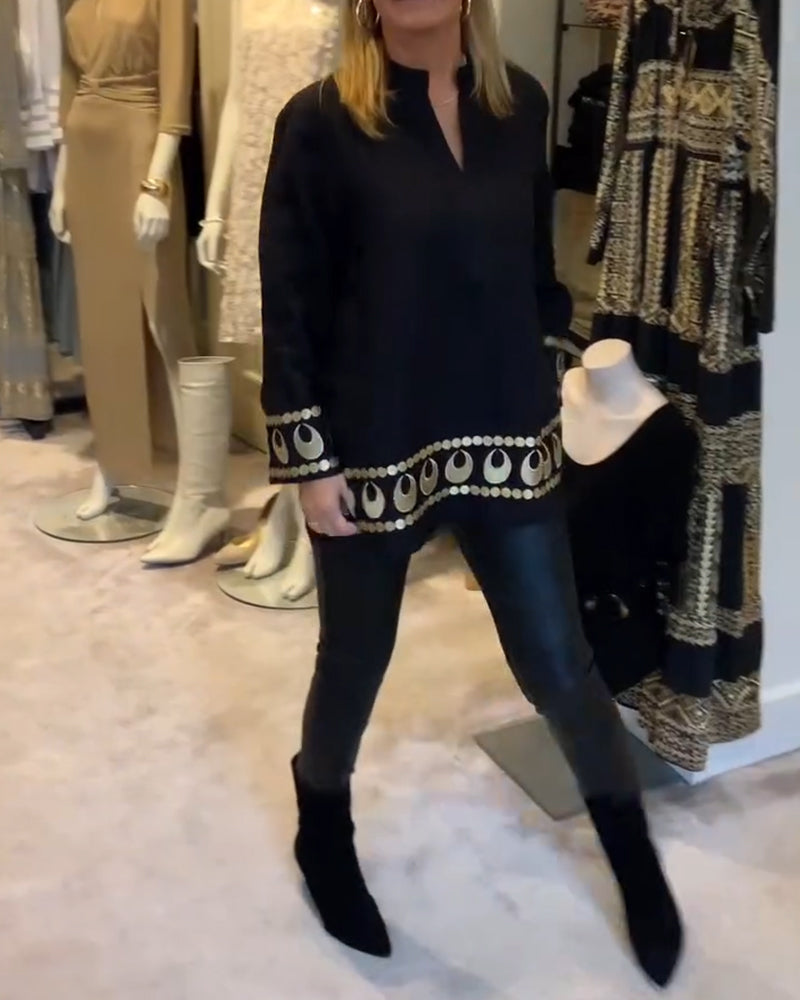 Bluse Positioniert Gedruckt Locker