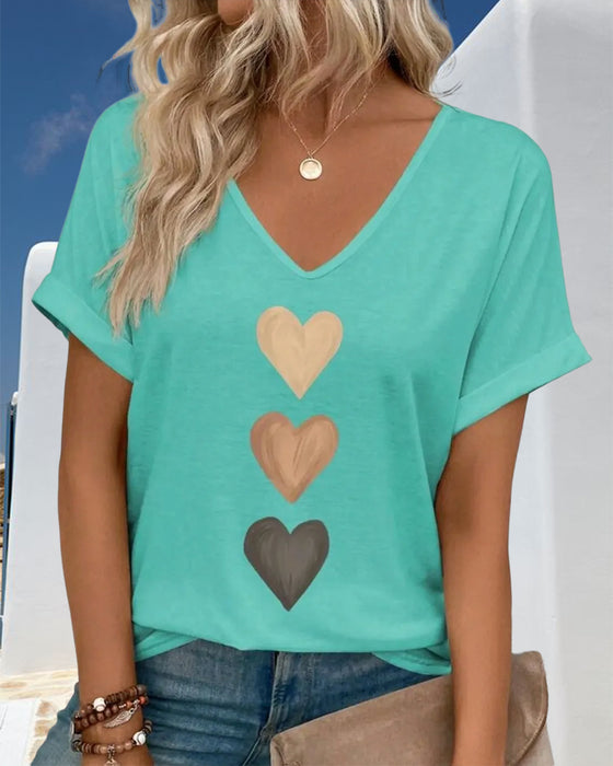 T-Shirt V-Ausschnitt Herzprint