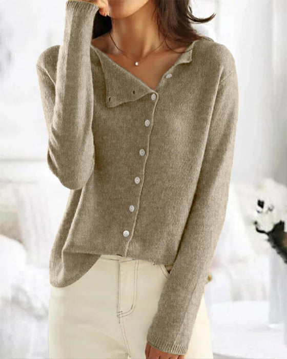 Pullover Knopf Unregelmäßig Einfarbig