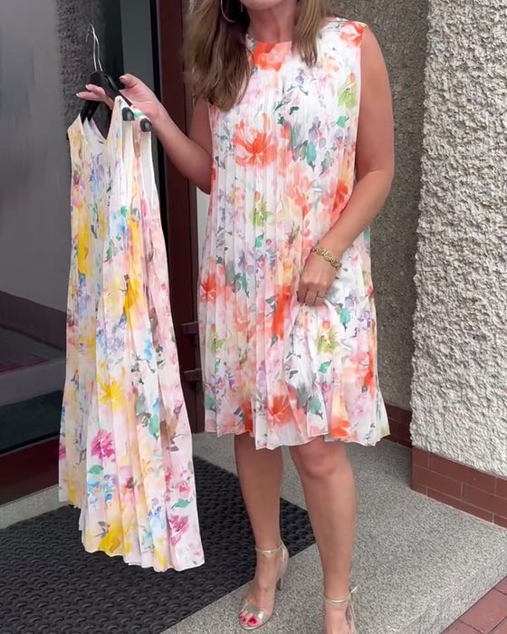 Kleid Ärmellos Plissiert Blumen