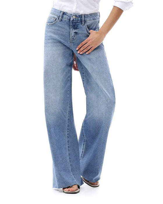 Jeans Tasche Knopf Weites Bein