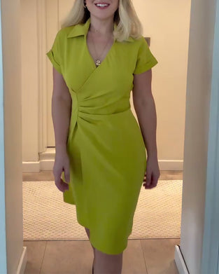 Kleid Revers Uni-Farben Plissierter Bund