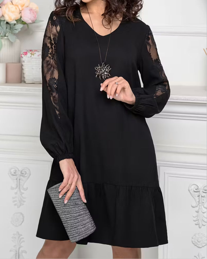 Kleid Mesh Patchwork V-Ausschnitt