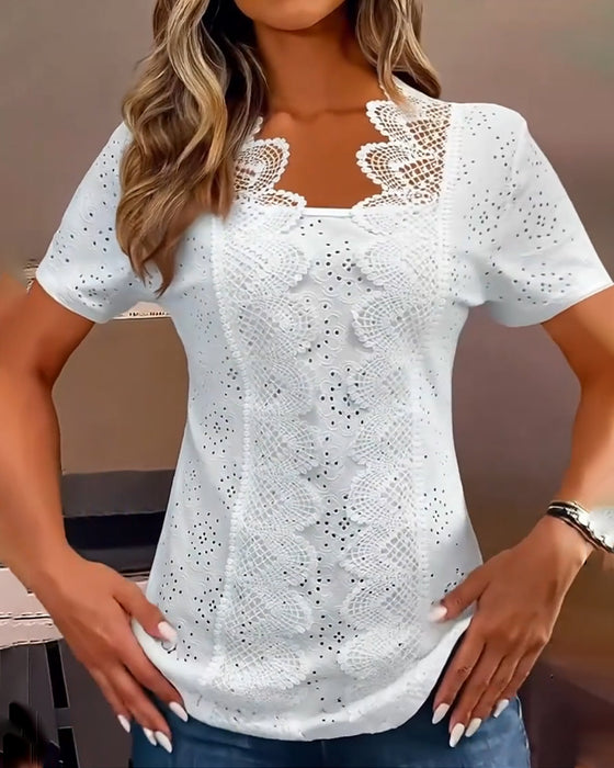 Bluse Einfarbig Modisch Spitze
