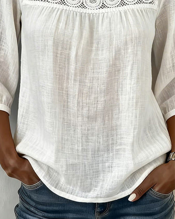 Bluse Quadratischer Ausschnitt Spitze Patchwork
