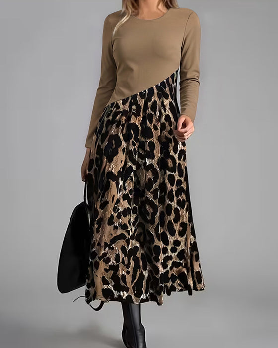 Kleid Rundhals Leopard Weiter Rock