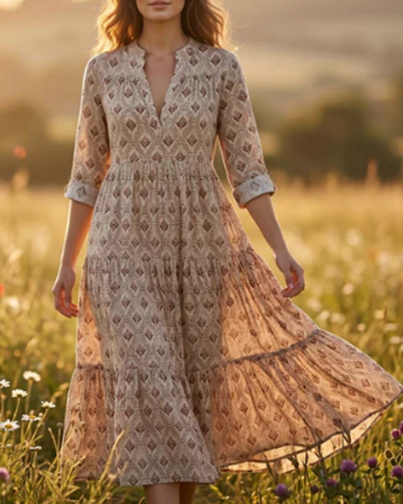 Kleid Vintage V-Ausschnitt Geblümt