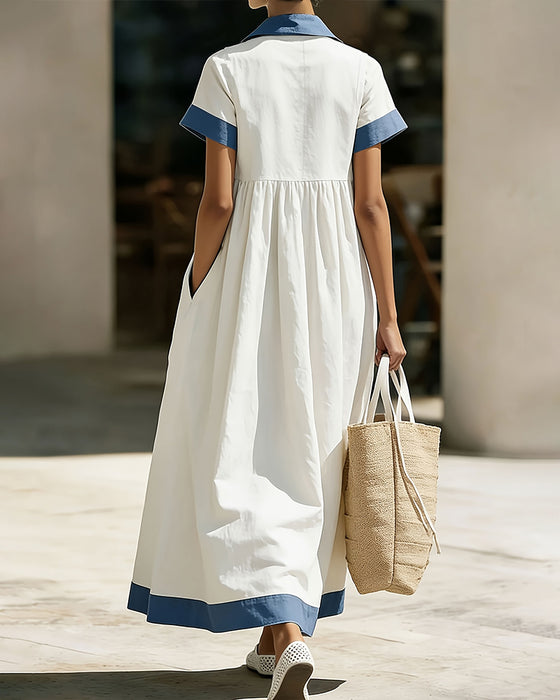Hemdkragen Farbblock Vollrockkleid