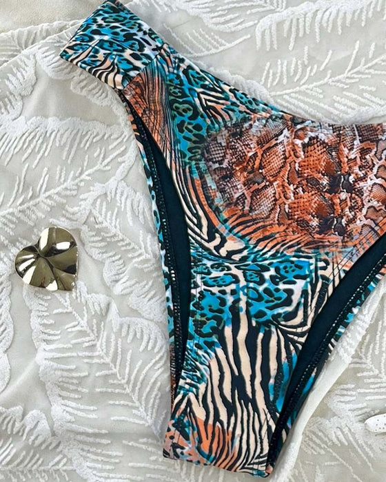 Bikini Leopard Druck Farbblock Träger