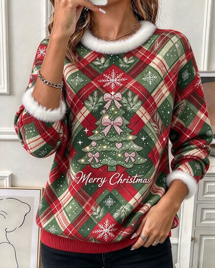 Sweatshirt Kariert Weihnachtsbaum Farbblock
