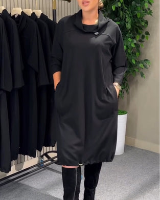 Kleid stylisch 3/4-Arm Ärmel Schalkragen
