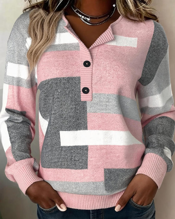 Sweatshirt Karo Knopf-Vorne Langarm