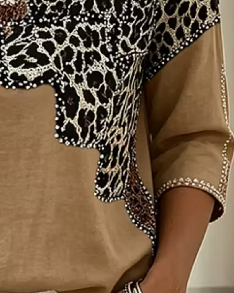 Bluse V-Ausschnitt Leopard Print