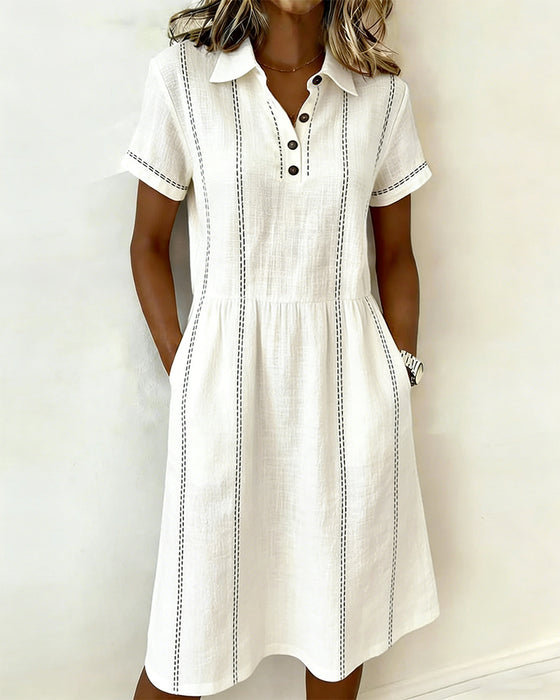 Kleid Vertikal Gestreift Kragen